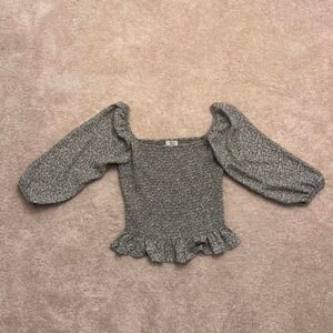 Papercrane green floral puff sleeve top  Size S